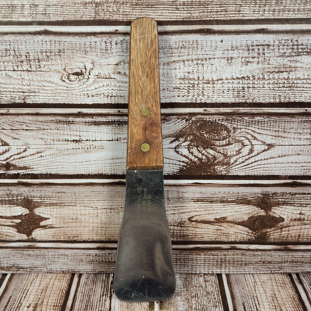 Vtg ICE CREAM SPADE SCOOP Stainless Steel Wooden Handle Japan Dwight ND Oil Co.